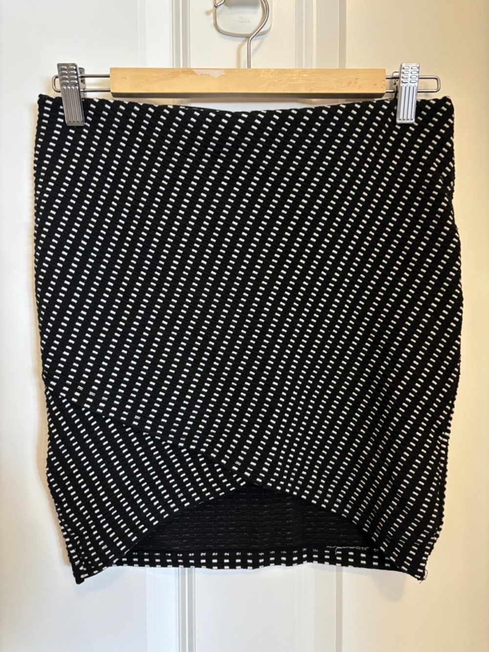 Stradivarius Black and White Patterned Knit Faux Wrap Skirt